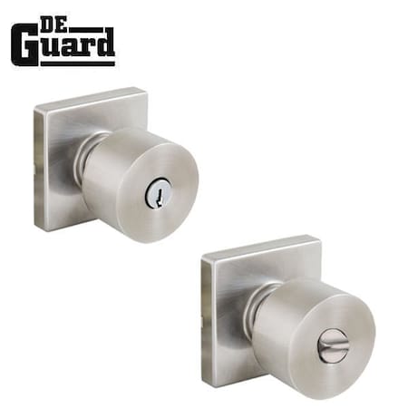 Deguard Contemporary Entry Knob - Grade 3 - Square Rose - Satin Nickel DCDK01-SN-KW1